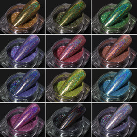 MKNZOME nail swatch of rainbow neon gradient demonstrating layered color-shift effect