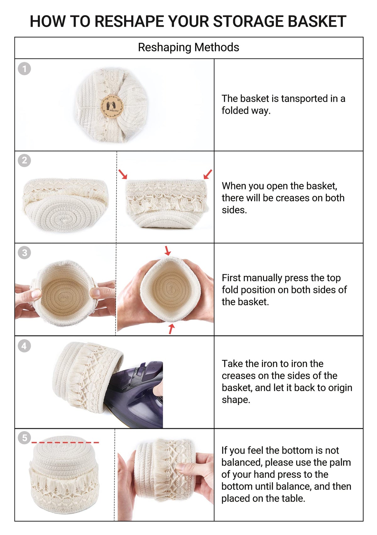 Mkono basket next to hand showing compact scale and space-saving benefit
