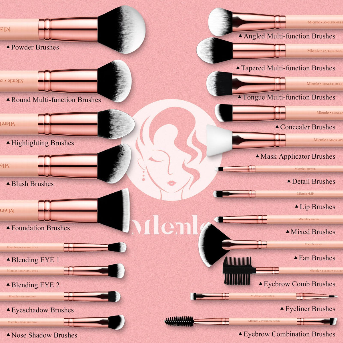 Mlemle brush handle labels visible to help quick identification and learning