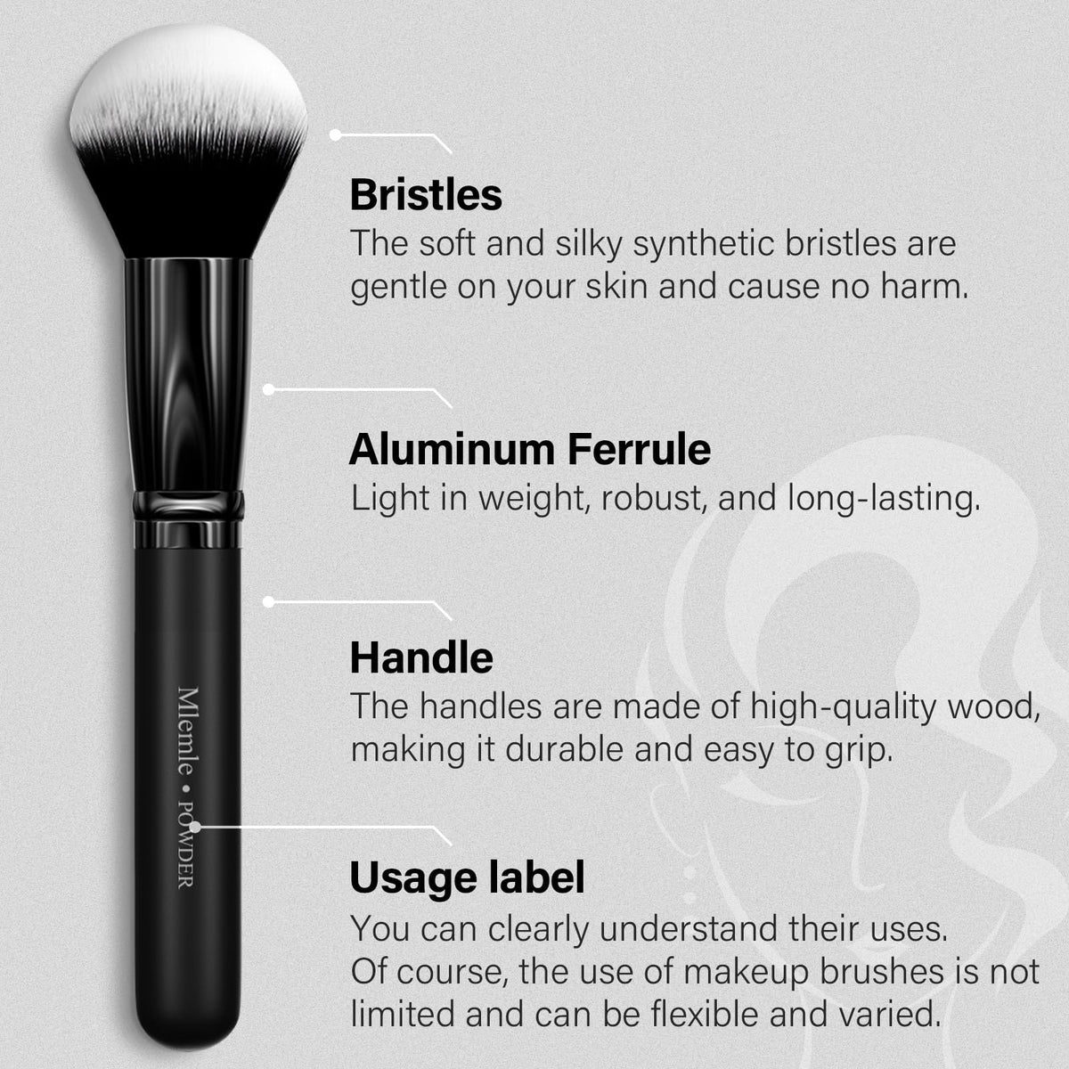 Mlemle close-up of bristle texture showing soft synthetic fibers for gentle blending