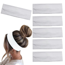 MLMOMVME front view of six white headbands showing package contents and value