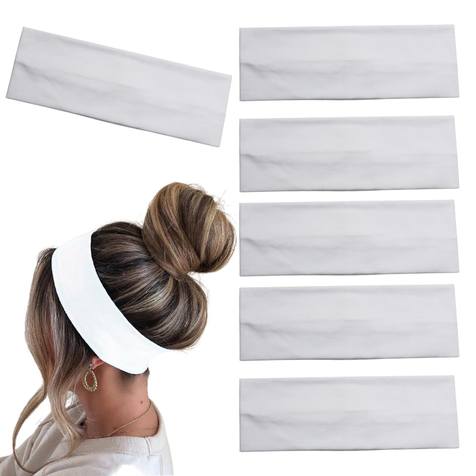 MLMOMVME front view of six white headbands showing package contents and value