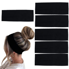MLMOMVME front view of six-pack black headbands showing bundle convenience