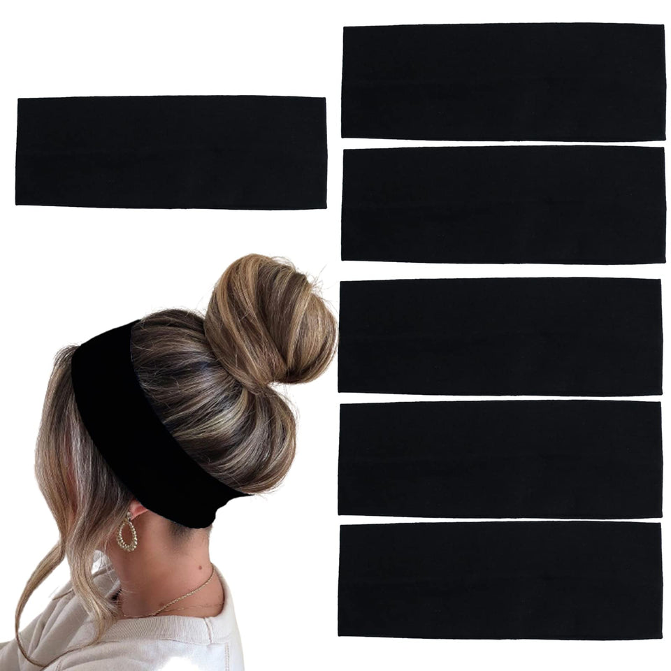 MLMOMVME front view of six-pack black headbands showing bundle convenience