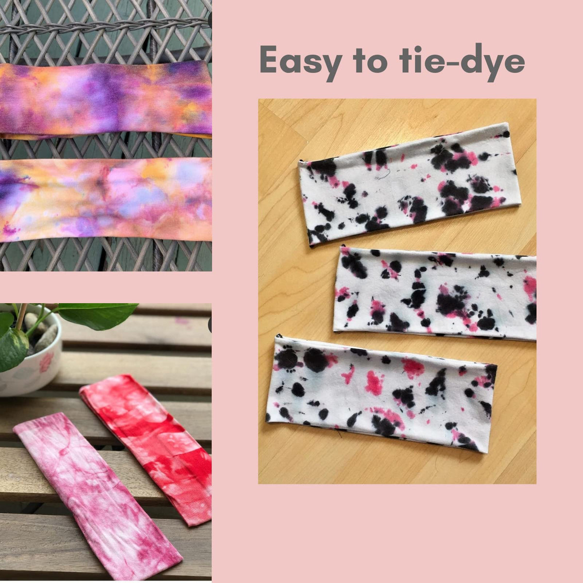 MLMOMVME hand stretching headband to show elastic fit and flexibility