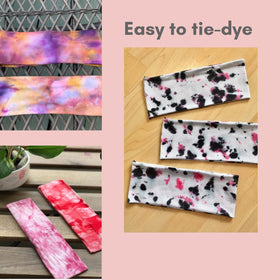 MLMOMVME hand stretching headband to show elastic fit and flexibility