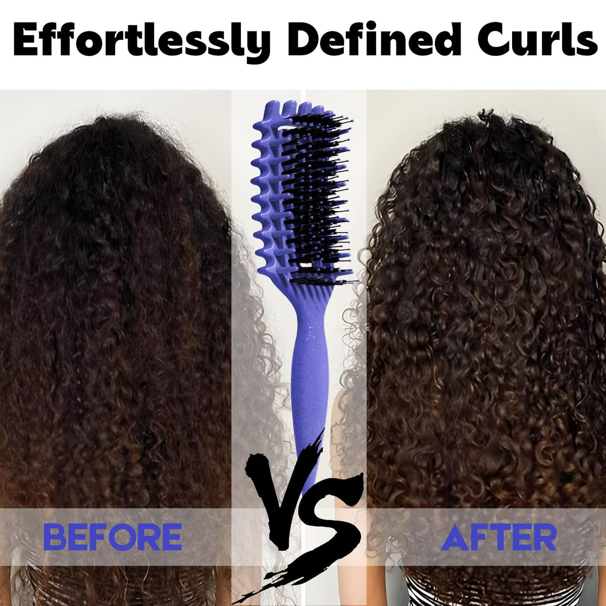 MMBVSZ used on wet curls showing product distribution and easier styling benefits