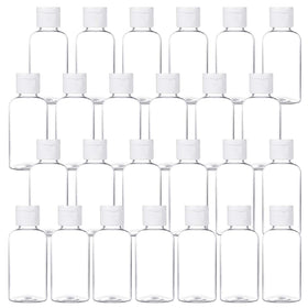 MMonDod front view of 25 clear travel bottles showing bulk set and convenience