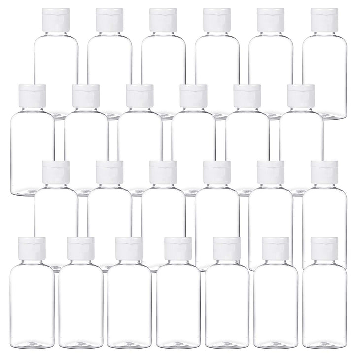 MMonDod front view of 25 clear travel bottles showing bulk set and convenience