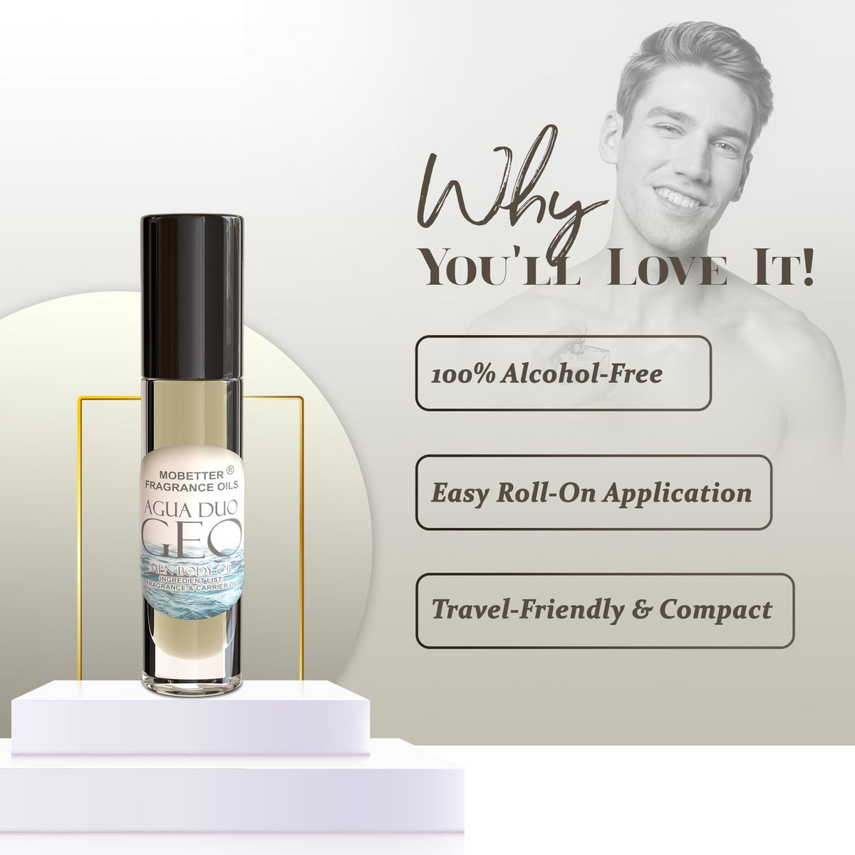 MOBETTER FRAGRANCE OILS oil texture on skin showing rich, alcohol‑free formula for longer wear