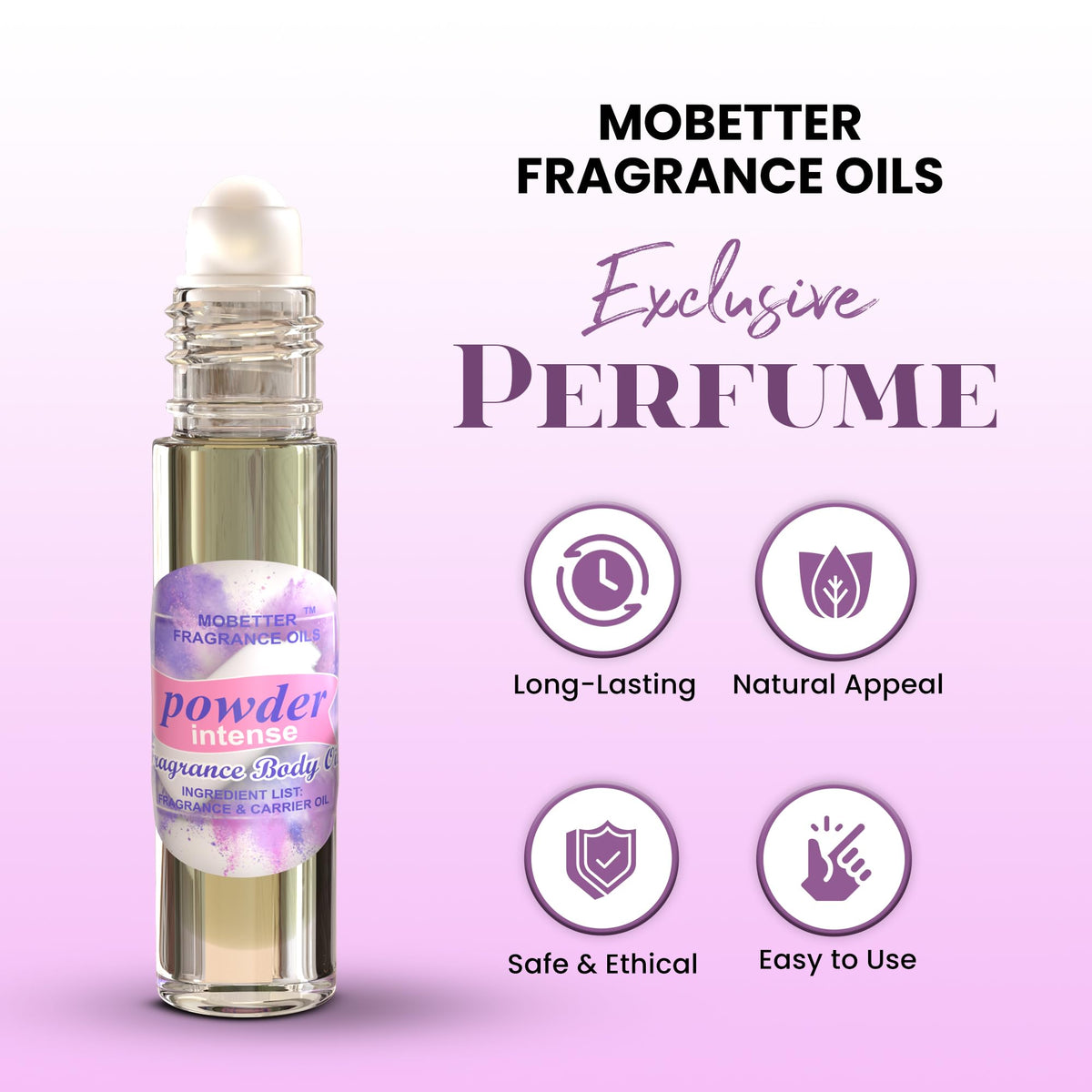 MOBETTER FRAGRANCE OILS close-up of roll-on applicator, precise mess-free application