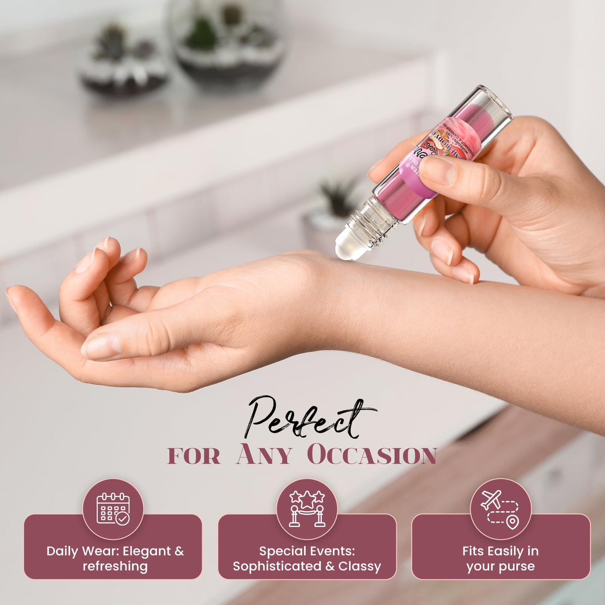 MOBETTER FRAGRANCE OILS beside coin for scale showing portable travel-friendly dimensions