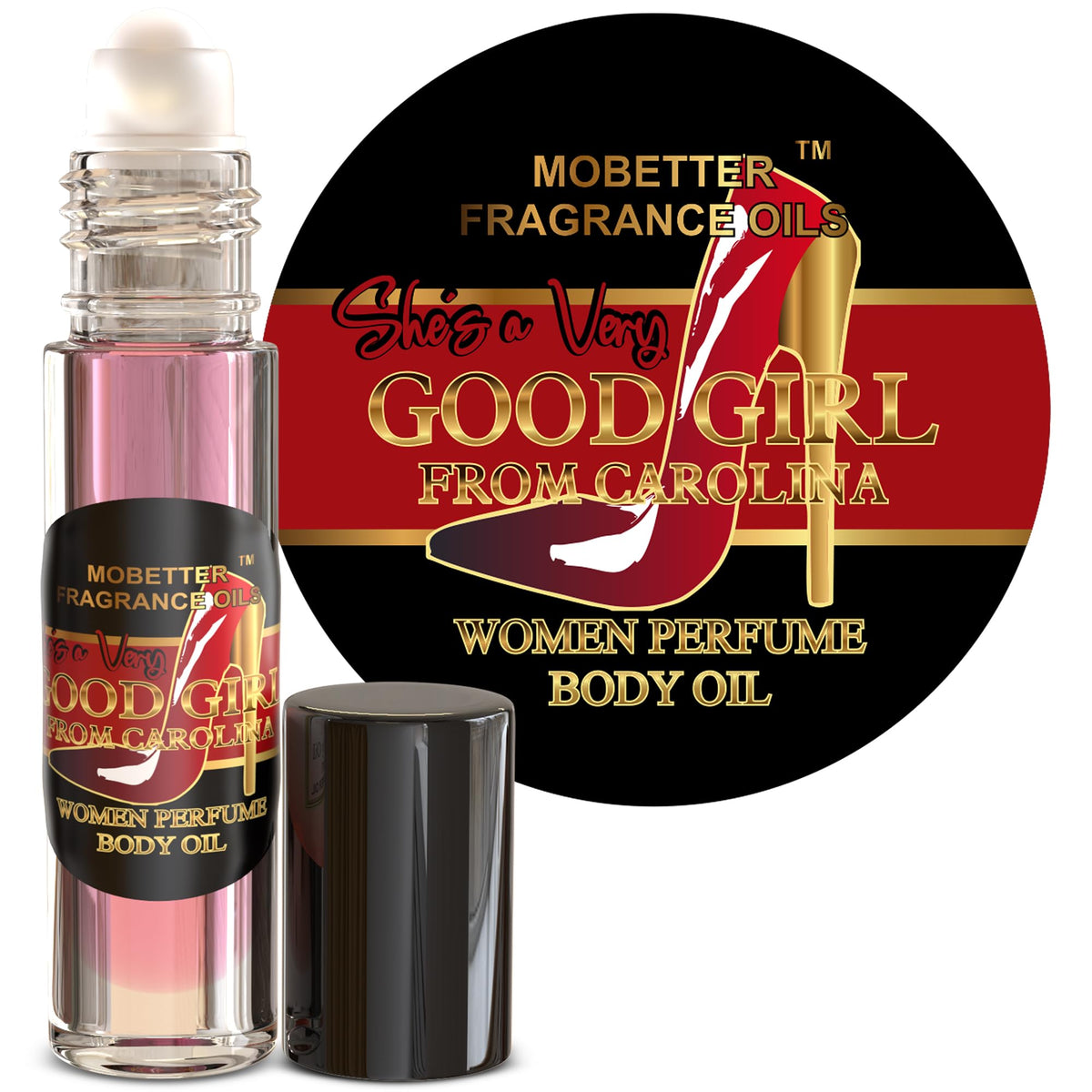 MOBETTER FRAGRANCE OILS front packaging showing compact roll-on and branding benefit portability