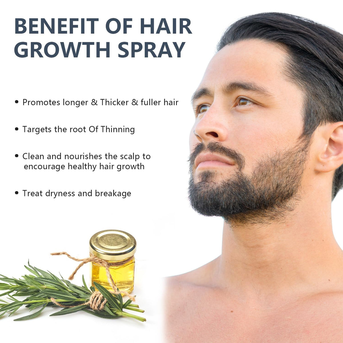 MOC LINK being sprayed on beard showing targeted facial hair strengthening