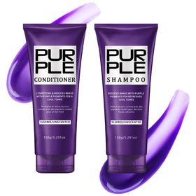 MOC LINK front packaging of purple shampoo and conditioner set showing bottles and labels, promotes tone control