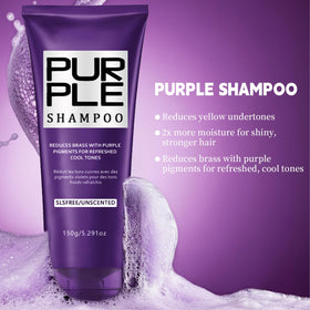 MOC LINK shampoo being applied to wet hair demonstrating toning action and reduced brassiness benefit