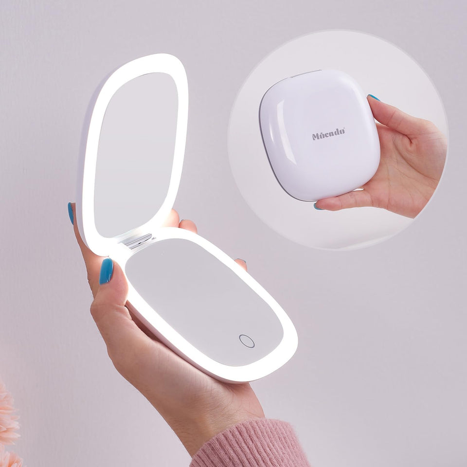 Mocado front-facing compact mirror showing dual sides and clear view benefit