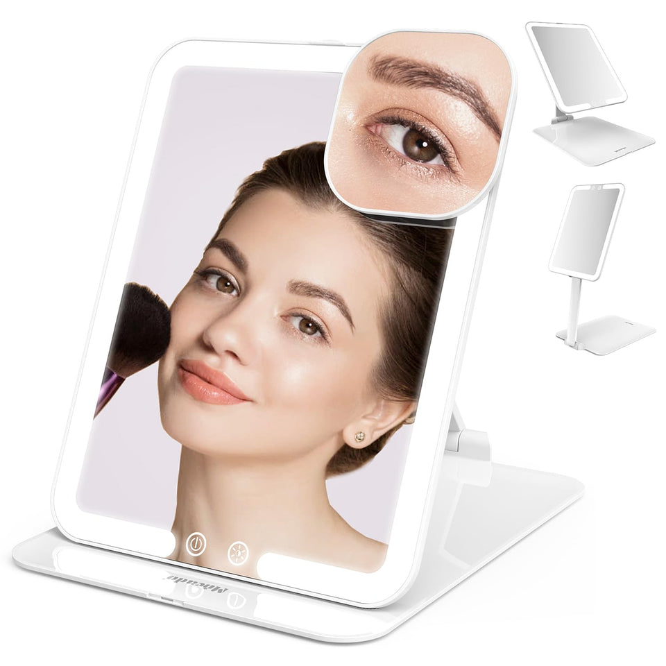 Mocado front view lit mirror showing even LED illumination for flawless makeup