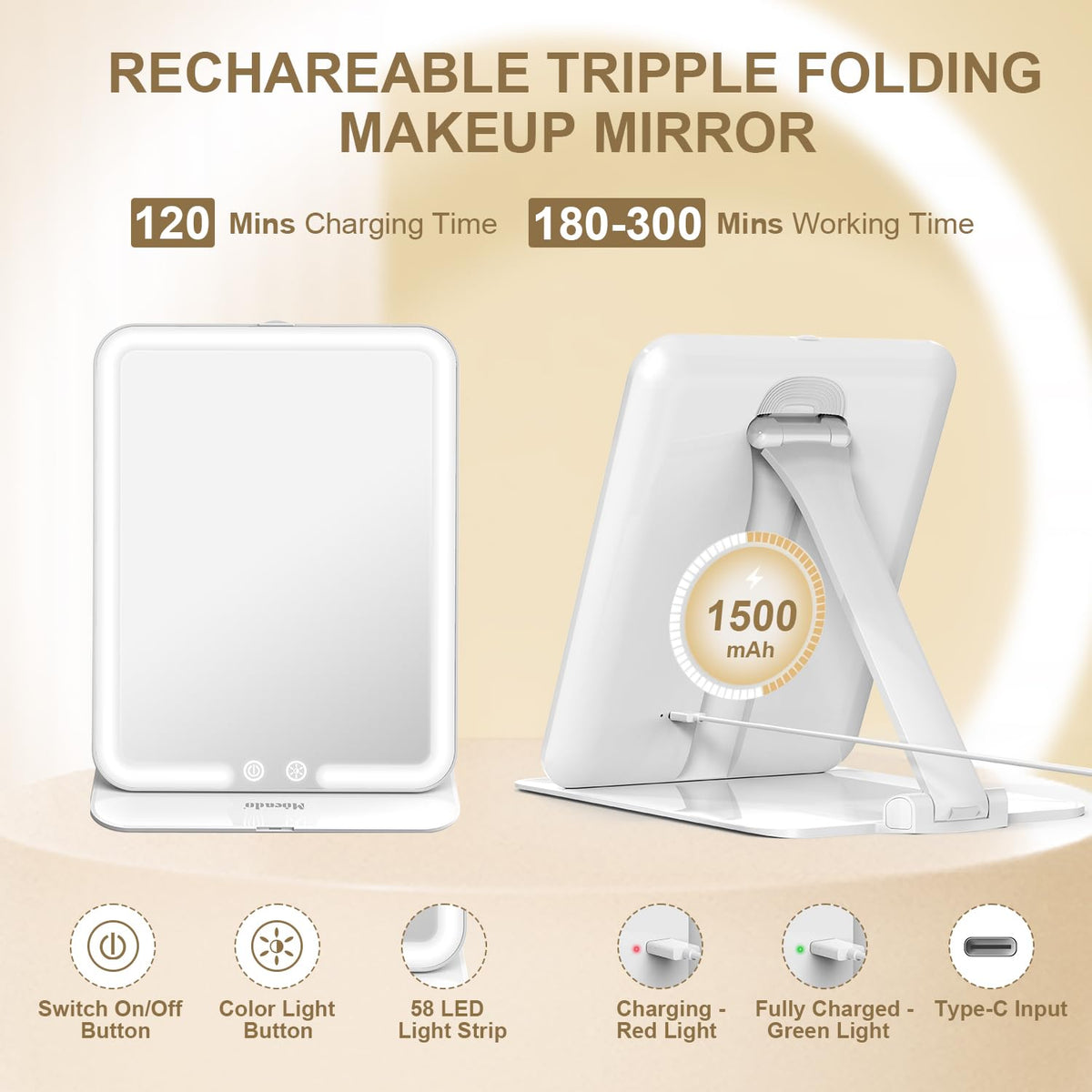 Mocado LED light closeup highlighting 3-color bulbs for accurate color matching