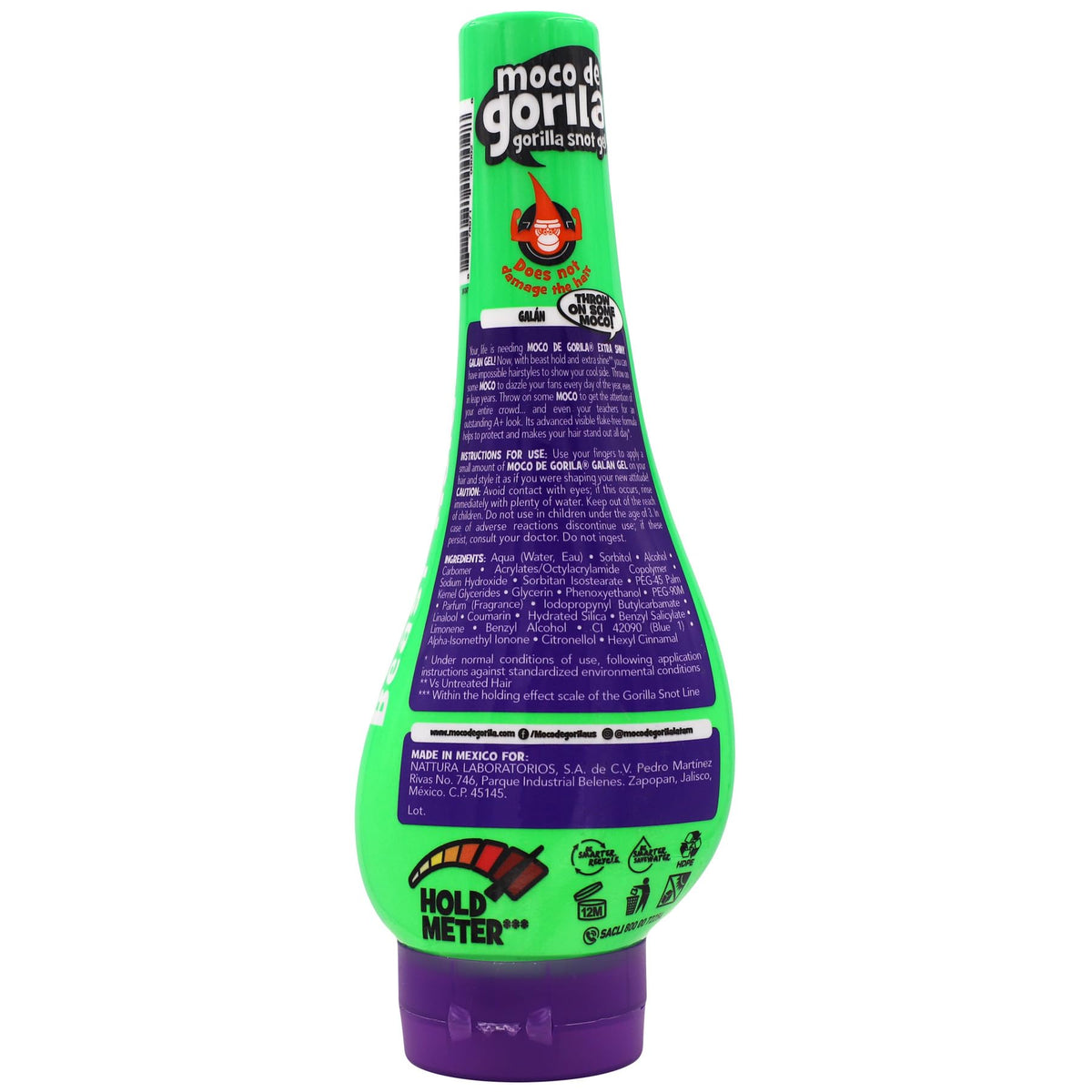 Moco de Gorila Galan bottle next to ruler to show 11.99 oz size and portability