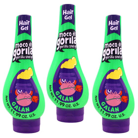 Moco de Gorila Galan front packaging showing three squeezable bottles and pack benefits
