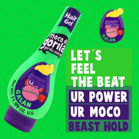 Moco de Gorila Galan applied during styling demonstrating strong, restylable hold