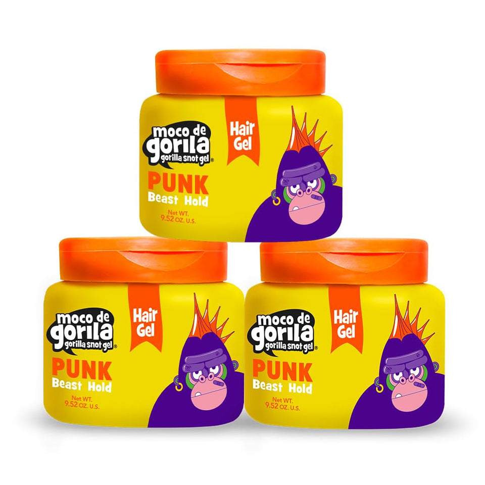 Moco de Gorila front packaging showing yellow jar and label, strong-hold benefit