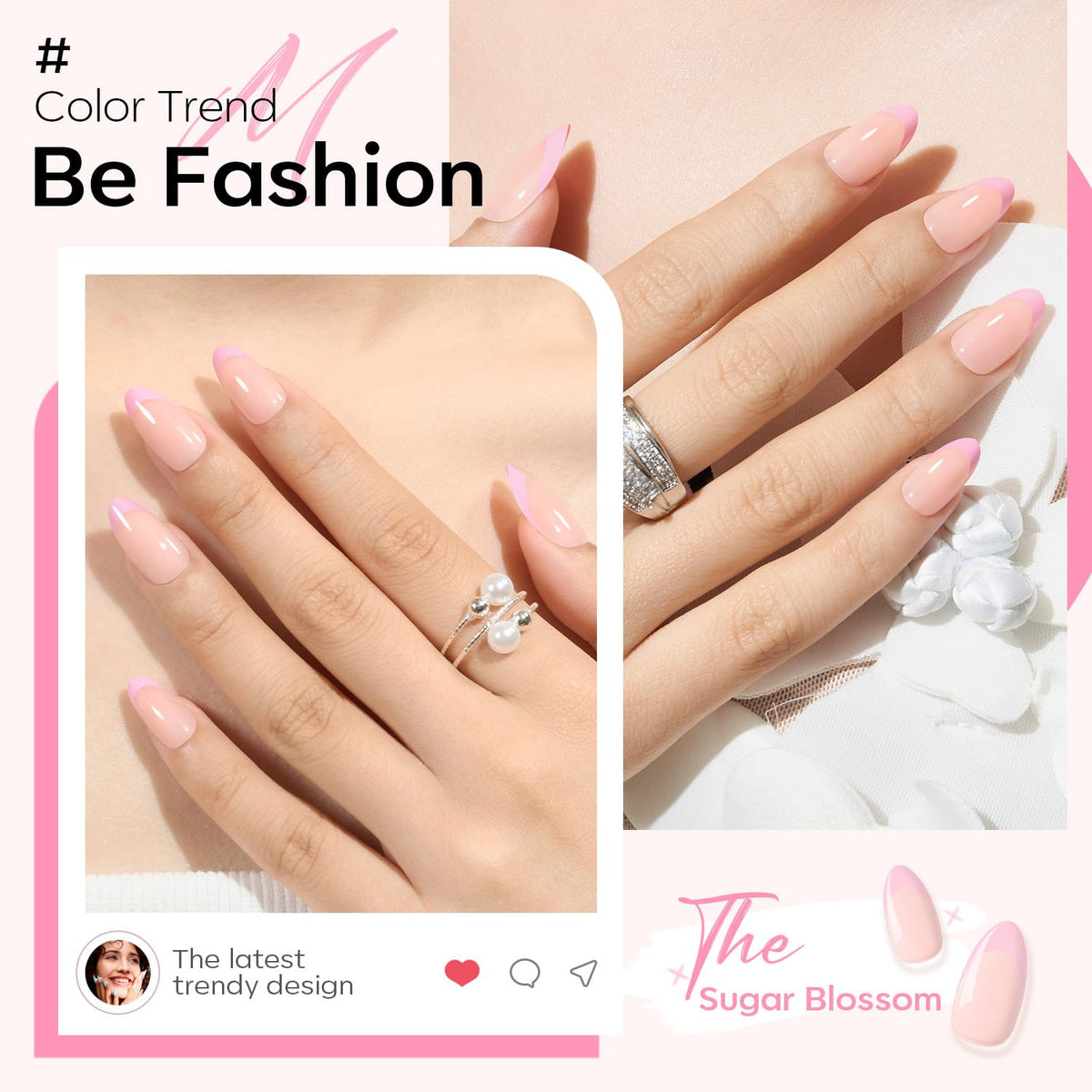 Modelones close-up of almond nail shape highlighting comfortable fit
