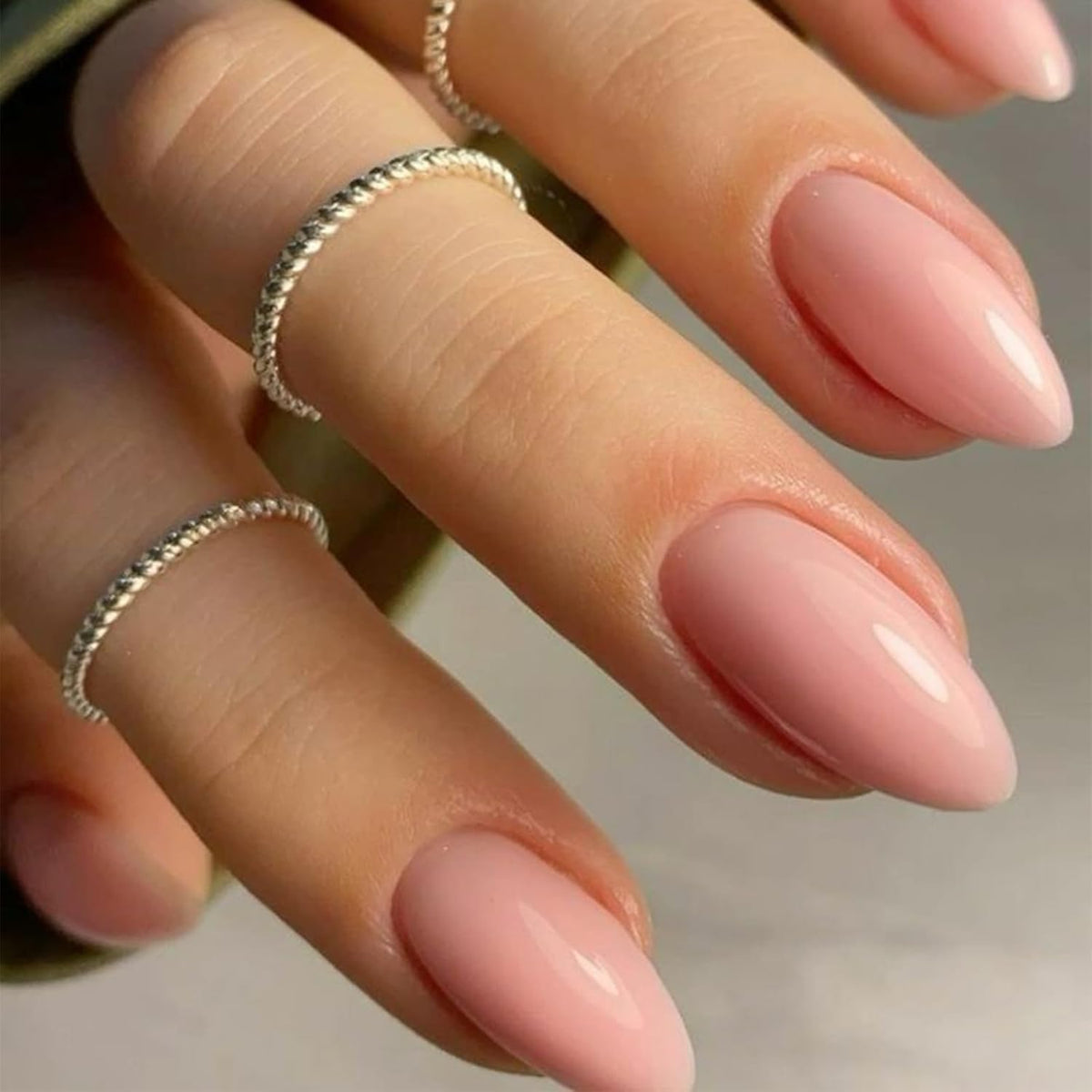 modelones closeup of almond nail shape highlighting smooth curvature and natural fit