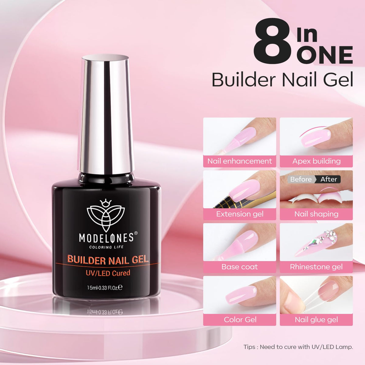modelones nail apex demo illustrating added strength and sculpting benefit