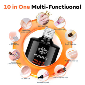 modelones applying gel glue in salon setting for stronger, longer wear