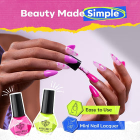 modelones application on fingernails showing bright neon polish drying quickly for fast mani