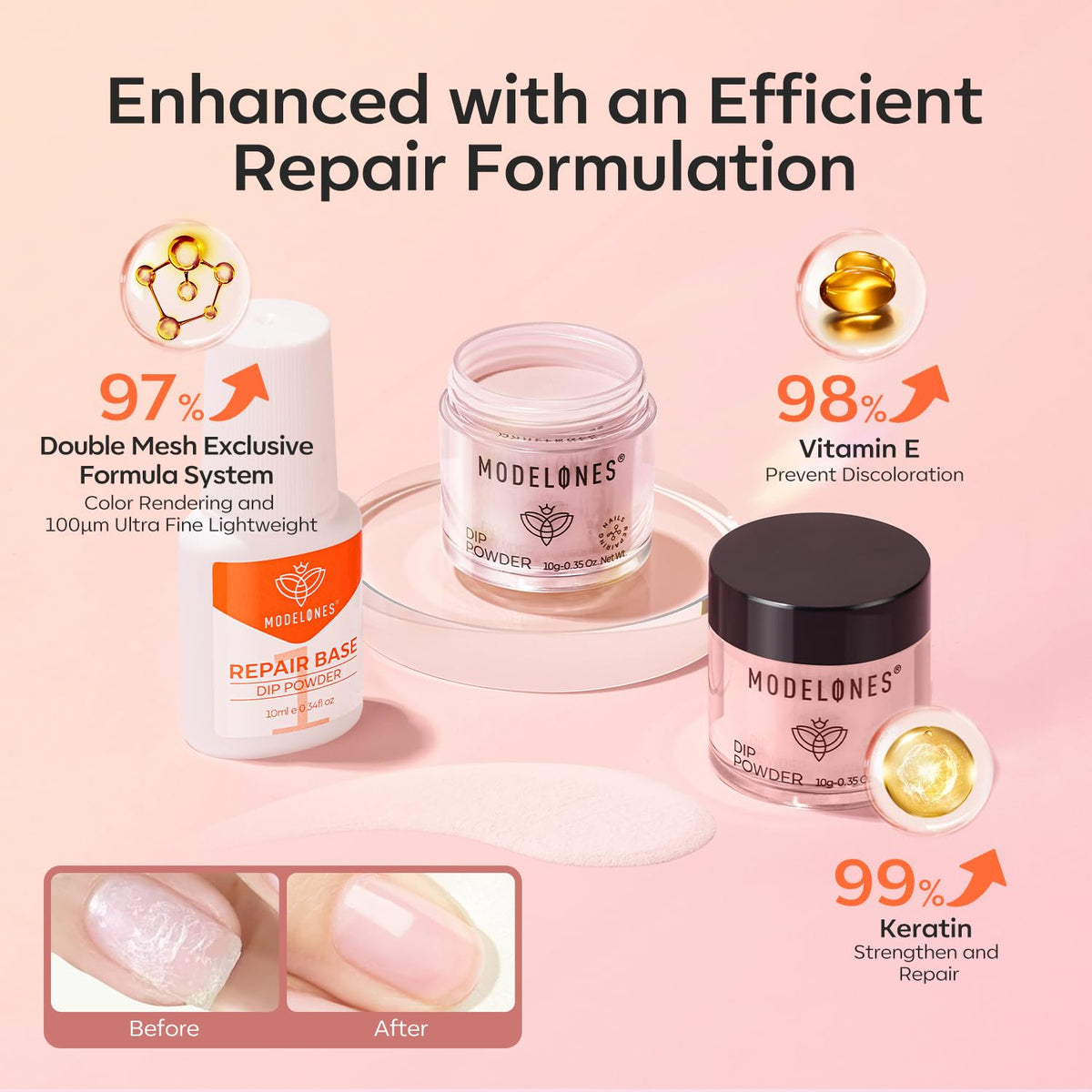 modelones application step dipping a nail into powder demonstrating simple at-home use