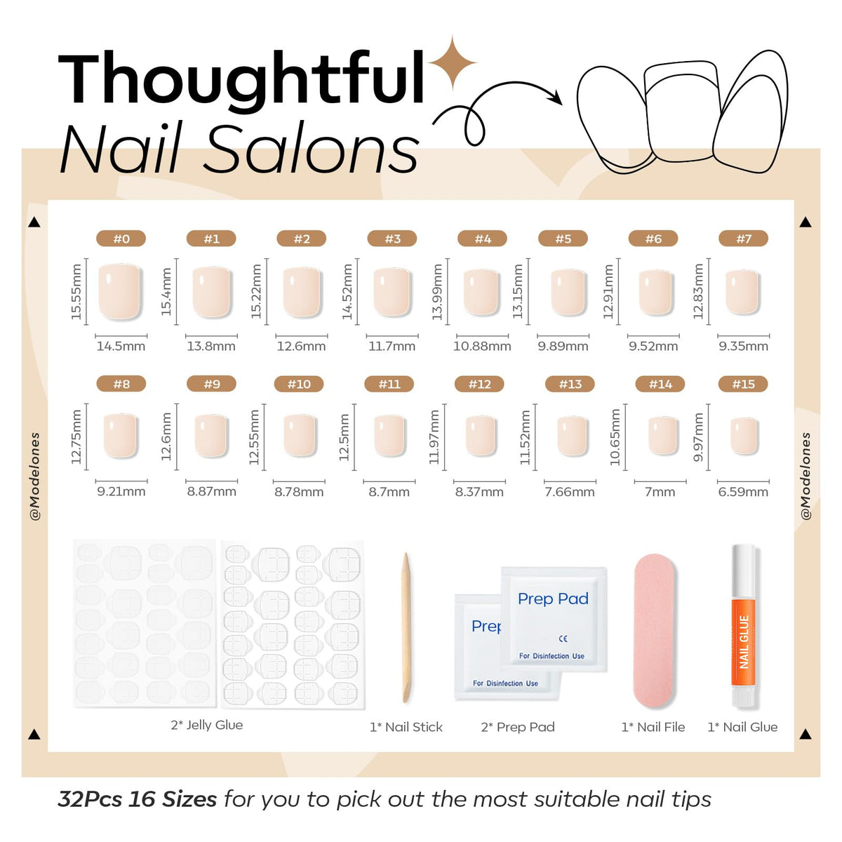 Modelones mini file, cuticle stick, and prep pad showing easy nail prep benefit