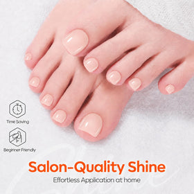 modelones applied on fingernails showing glossy nude manicure benefit: polished look