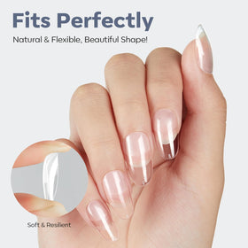 modelones applied on hand demonstrating natural oval shape and durable wear