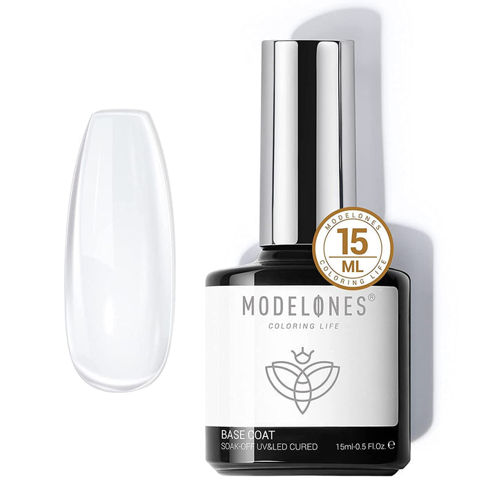 modelones base coat front bottle showing clean packaging and brand benefit