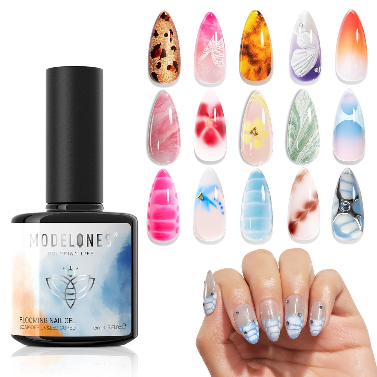 modelones clear blooming gel bottle front view showing brand and easy application benefit