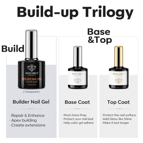 modelones clear builder gel bottle close-up highlighting nozzle and smooth formula benefits