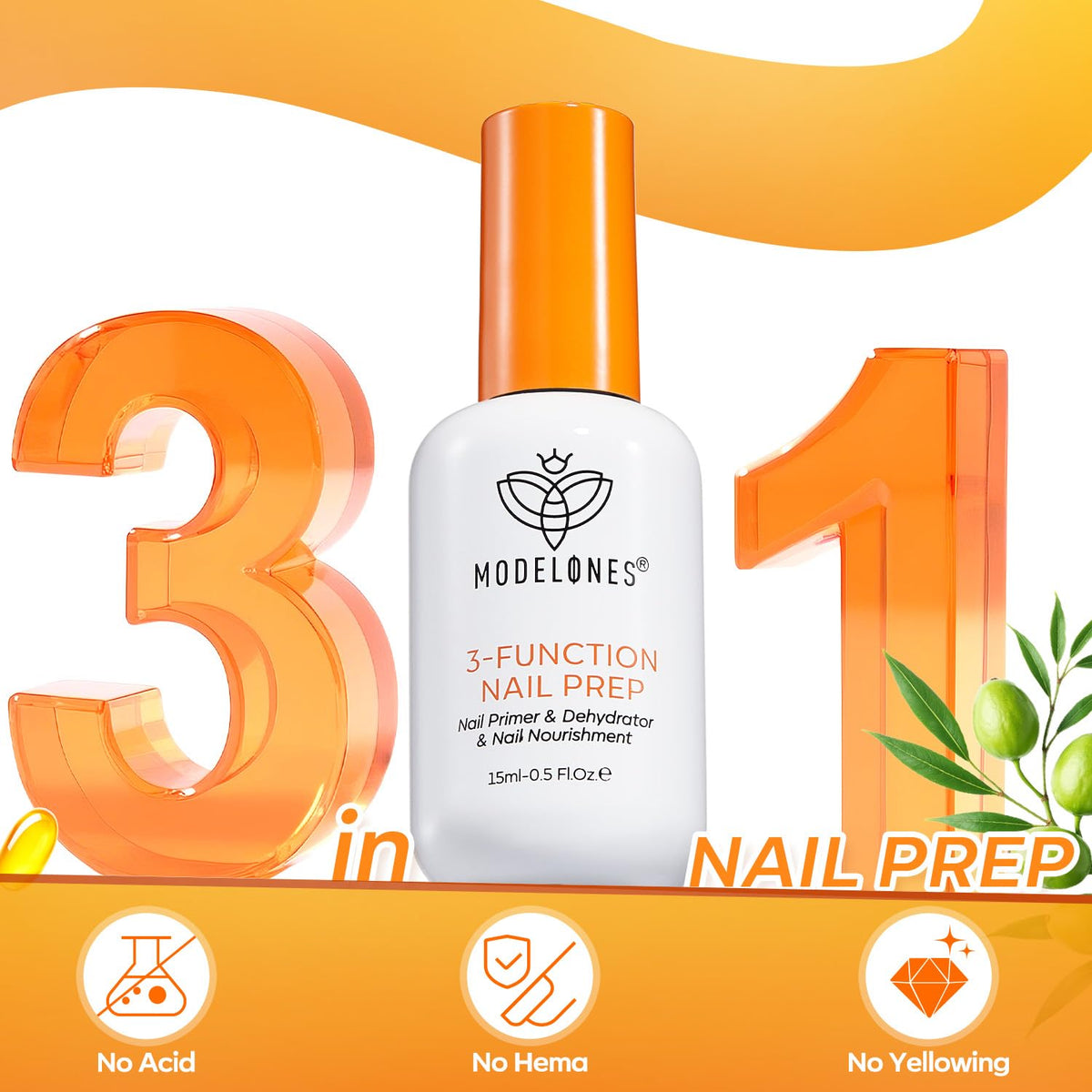 modelones bottle label closeup highlighting HEMA-free and acid-free features