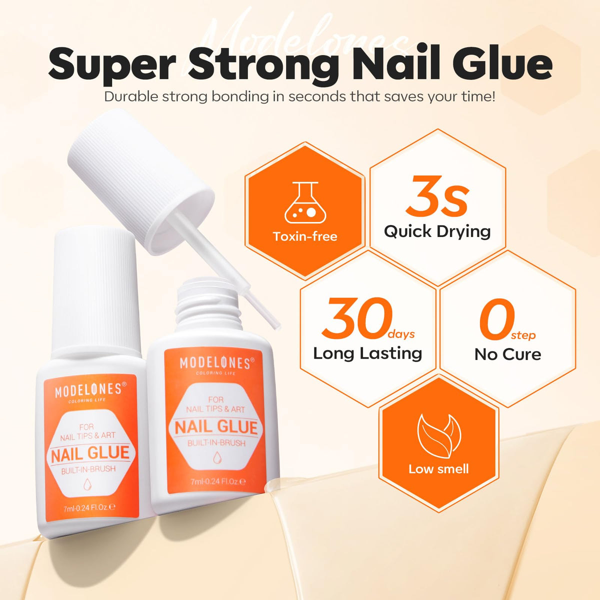modelones brush applicator close-up for precise, mess-free glue placement
