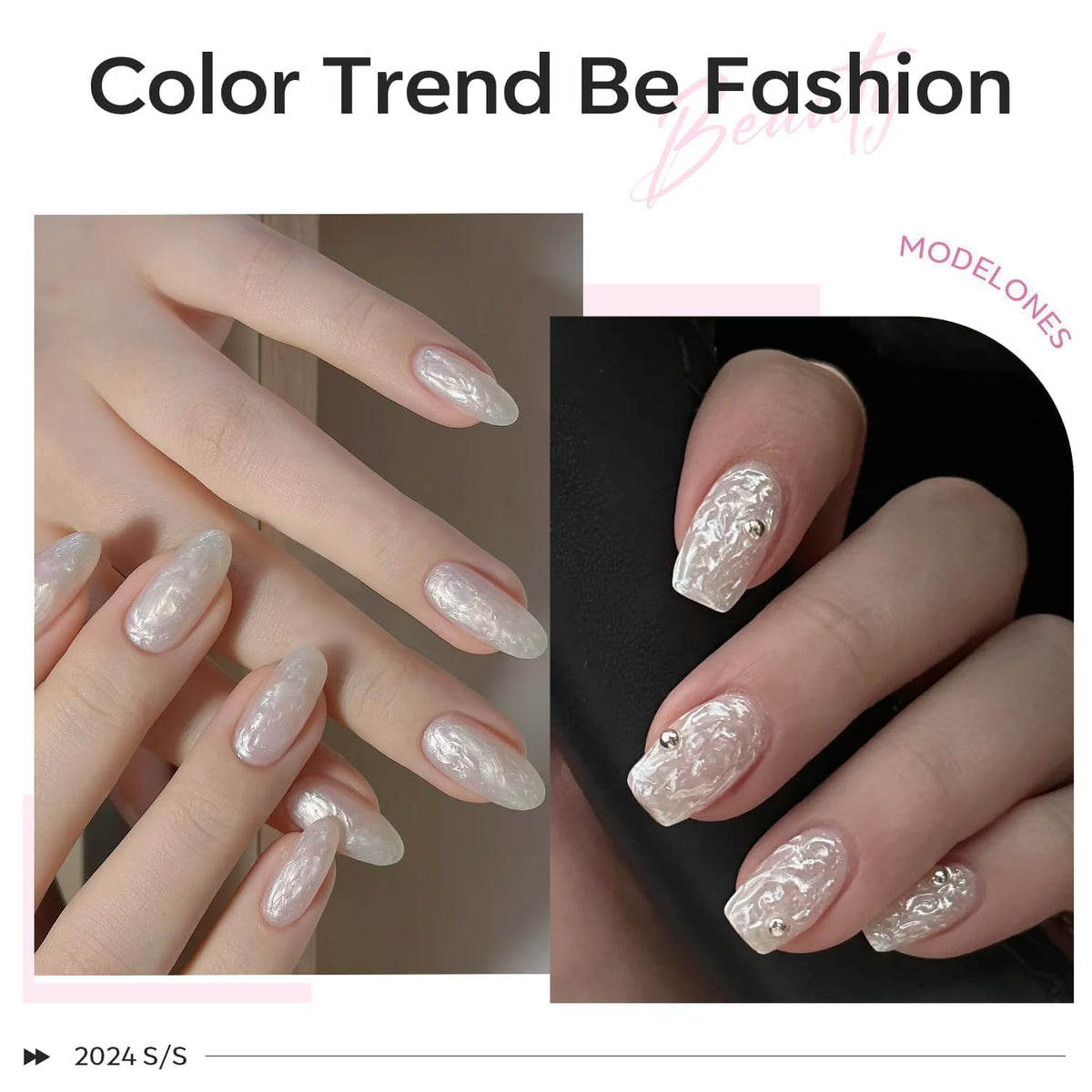modelones brush applying sheer pearl polish for smooth streak-free coverage