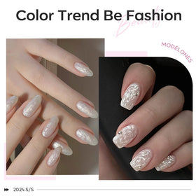 modelones brush applying sheer pearl polish for smooth streak-free coverage