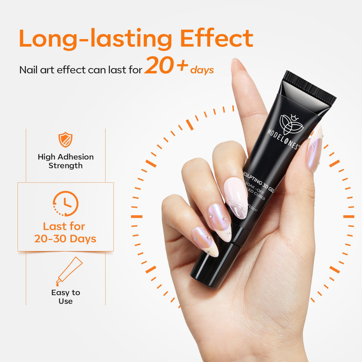 Modelones chrome powder rubbed on nail showing mirror finish and vibrant effect
