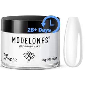 modelones clear dip powder front jar showing product and benefit of high capacity