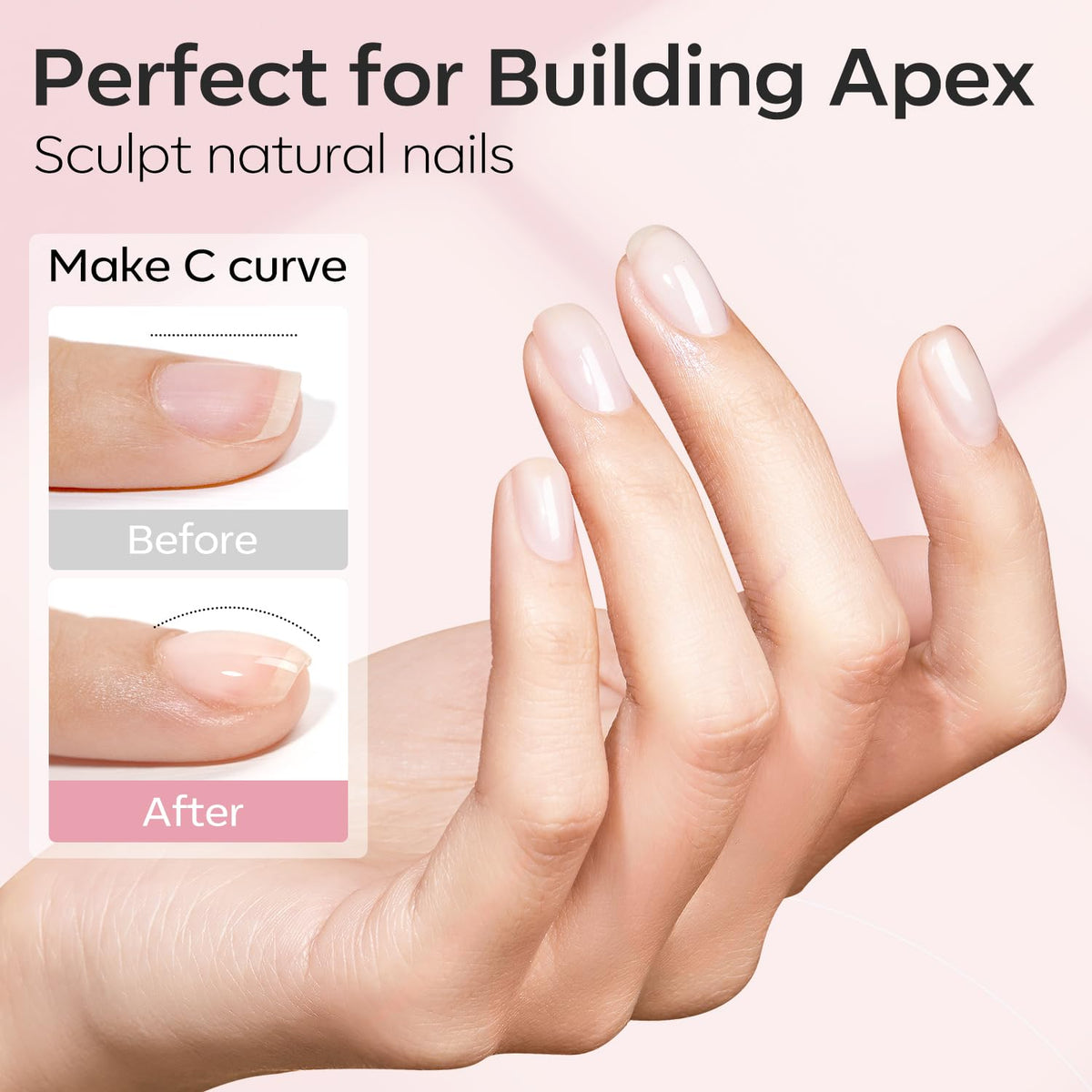 modelones clear gel droplet on nail demonstrating strong adhesion and glossy base