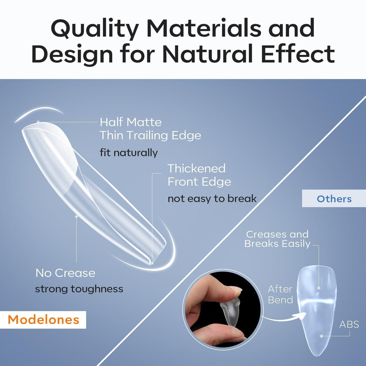 modelones clear tip stack displaying full-cover soft gel construction benefit