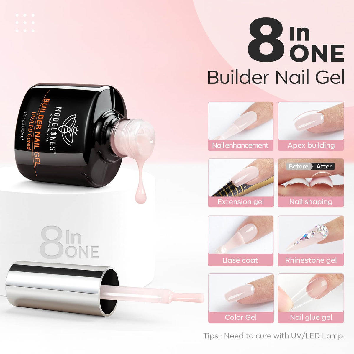 modelones brush and gel texture close-up showing smooth self-leveling application