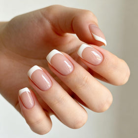 modelones close-up of pink and white French tips highlighting crisp finish
