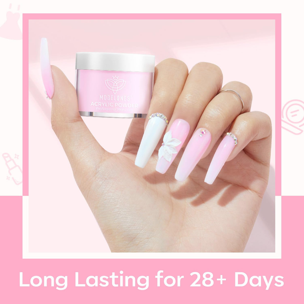 modelones close-up milky white powder grain highlighting smooth application and opacity